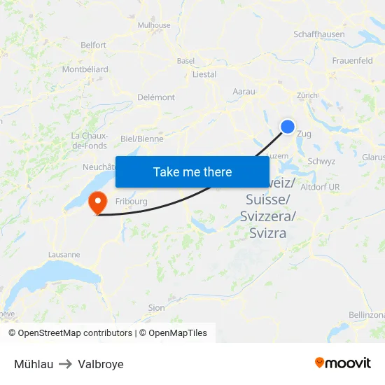 Mühlau to Valbroye map
