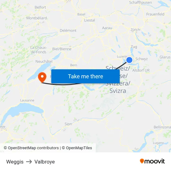 Weggis to Valbroye map