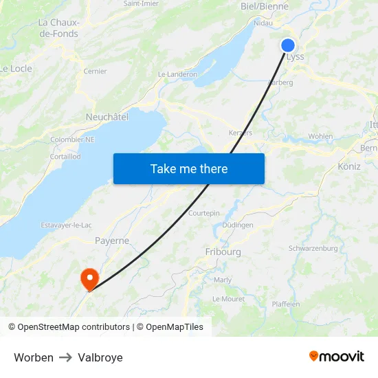 Worben to Valbroye map