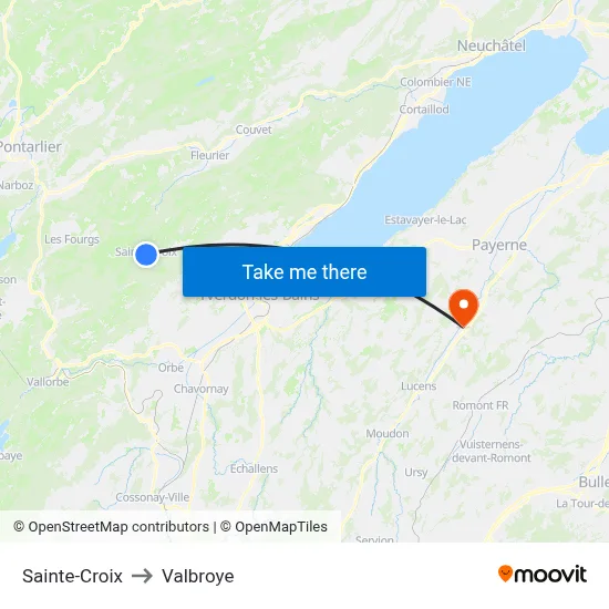 Sainte-Croix to Valbroye map