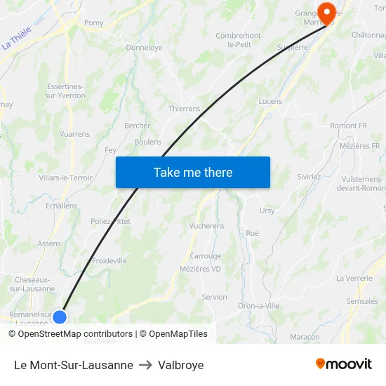 Le Mont-Sur-Lausanne to Valbroye map
