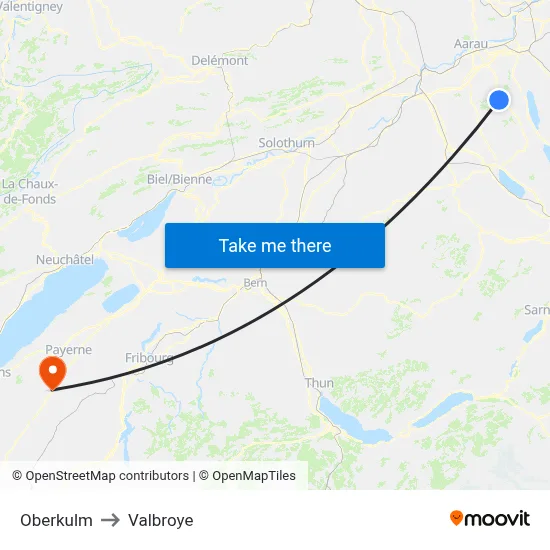 Oberkulm to Valbroye map