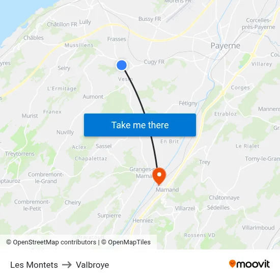 Les Montets to Valbroye map