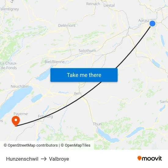 Hunzenschwil to Valbroye map