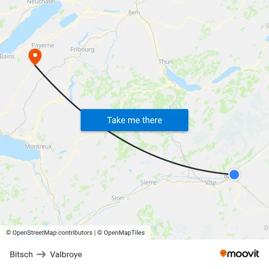 Bitsch to Valbroye map