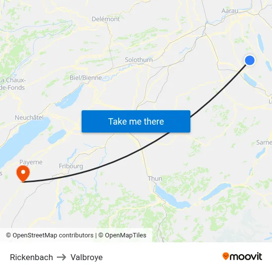 Rickenbach to Valbroye map