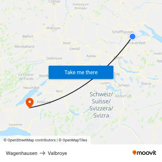 Wagenhausen to Valbroye map