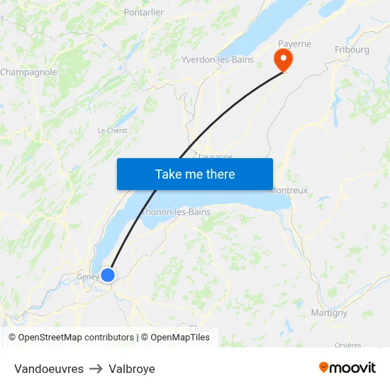 Vandoeuvres to Valbroye map