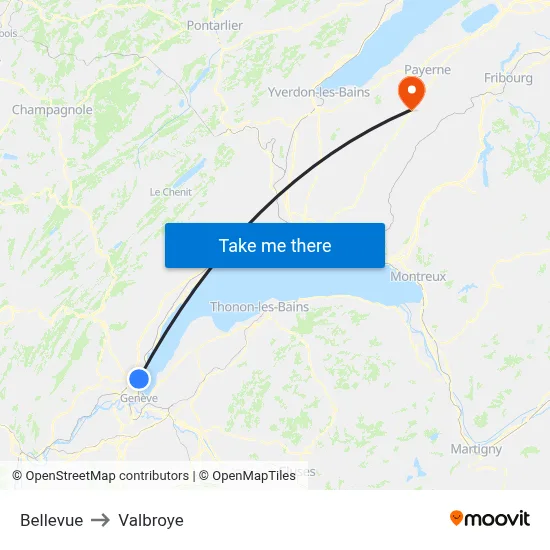 Bellevue to Valbroye map