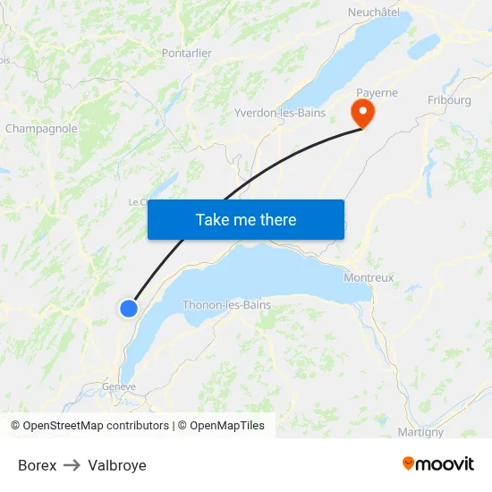 Borex to Valbroye map