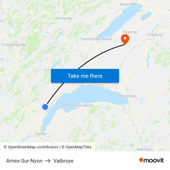 Arnex-Sur-Nyon to Valbroye map
