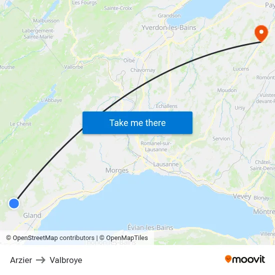 Arzier to Valbroye map