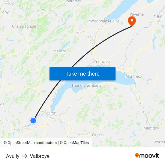Avully to Valbroye map