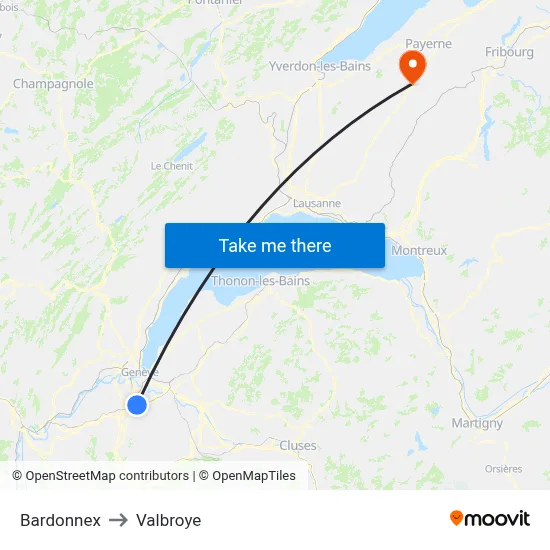 Bardonnex to Valbroye map