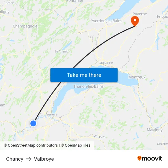 Chancy to Valbroye map