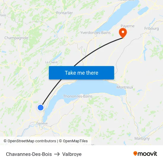 Chavannes-Des-Bois to Valbroye map