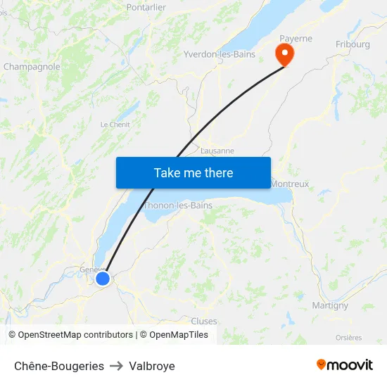 Chêne-Bougeries to Valbroye map