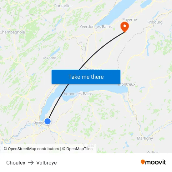 Choulex to Valbroye map