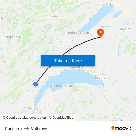 Chéserex to Valbroye map