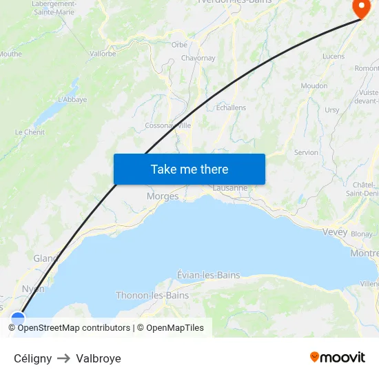 Céligny to Valbroye map