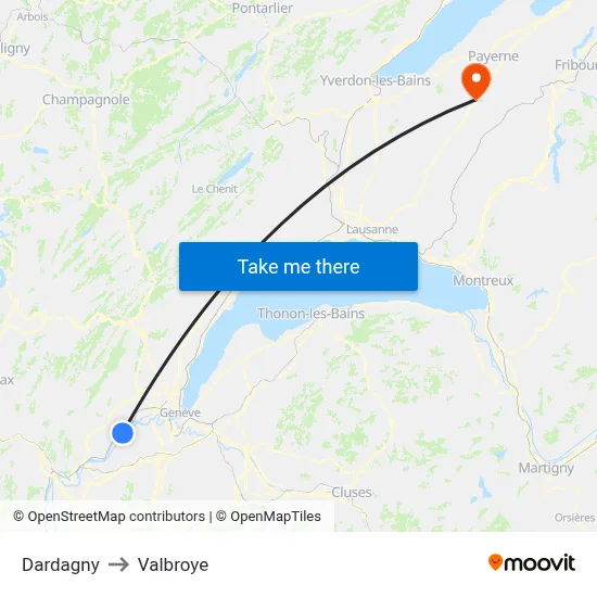 Dardagny to Valbroye map