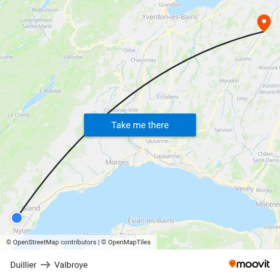 Duillier to Valbroye map