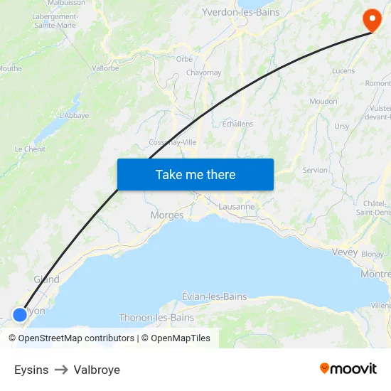 Eysins to Valbroye map