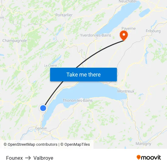Founex to Valbroye map