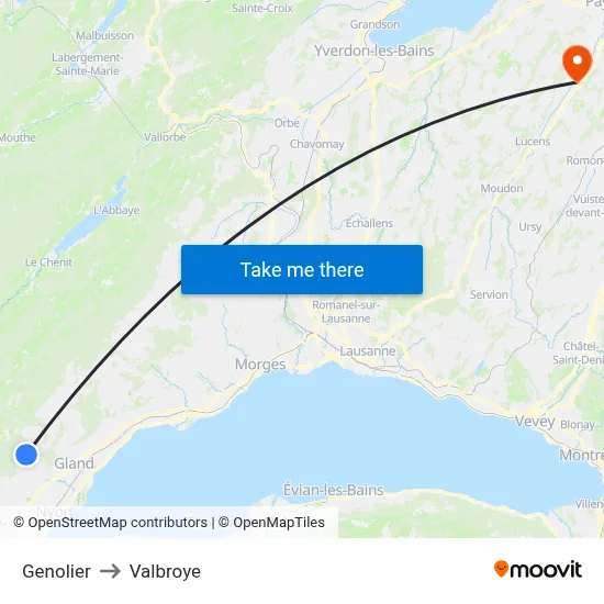 Genolier to Valbroye map