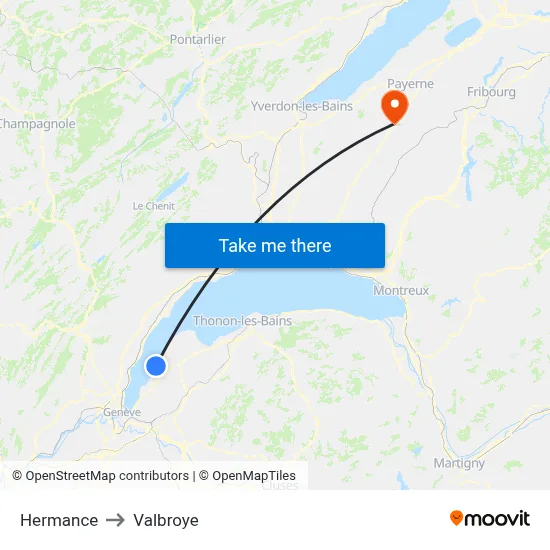 Hermance to Valbroye map