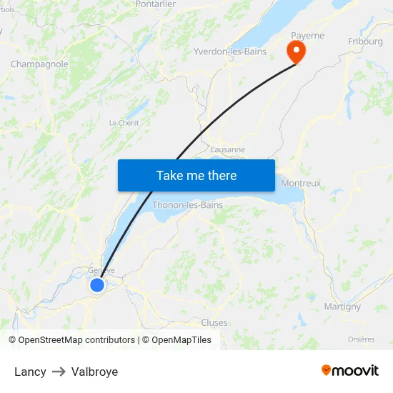 Lancy to Valbroye map