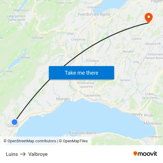 Luins to Valbroye map