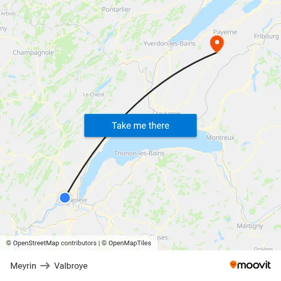 Meyrin to Valbroye map