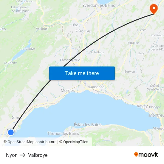Nyon to Valbroye map