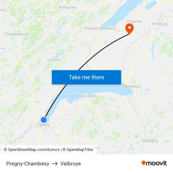 Pregny-Chambésy to Valbroye map