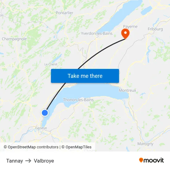 Tannay to Valbroye map