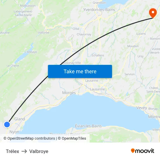Trélex to Valbroye map