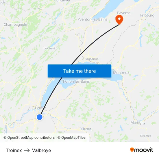 Troinex to Valbroye map