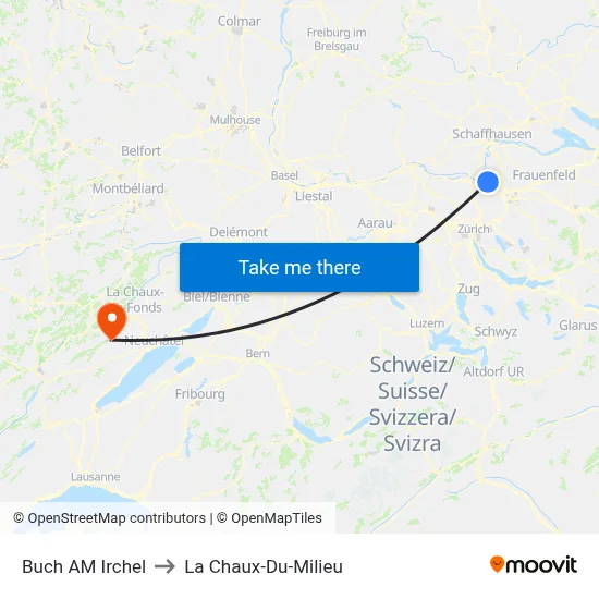 Buch AM Irchel to La Chaux-Du-Milieu map