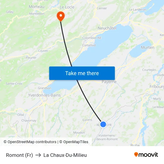 Romont (Fr) to La Chaux-Du-Milieu map