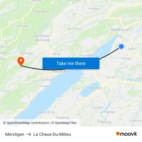 Merzligen to La Chaux-Du-Milieu map
