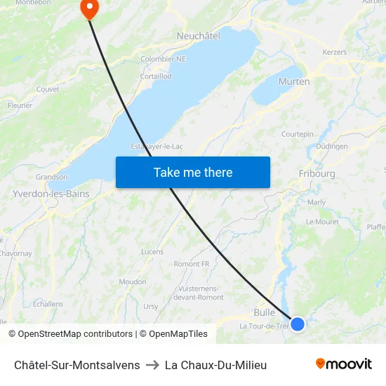 Châtel-Sur-Montsalvens to La Chaux-Du-Milieu map