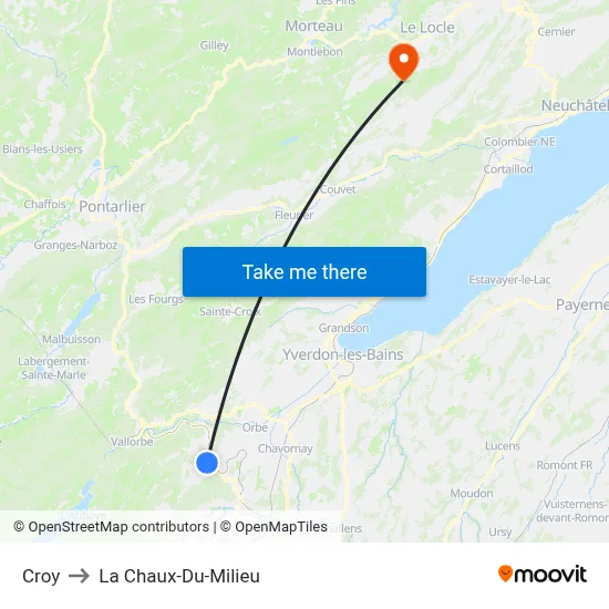 Croy to La Chaux-Du-Milieu map