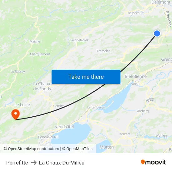 Perrefitte to La Chaux-Du-Milieu map