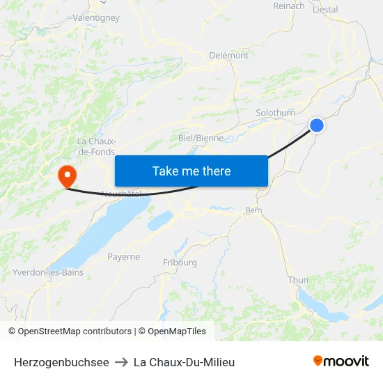 Herzogenbuchsee to La Chaux-Du-Milieu map