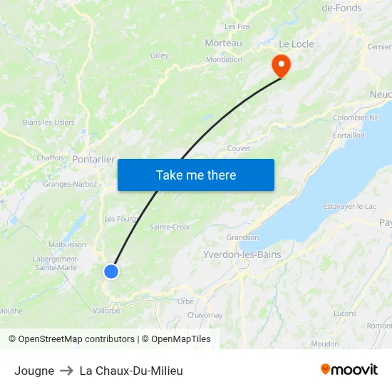 Jougne to La Chaux-Du-Milieu map