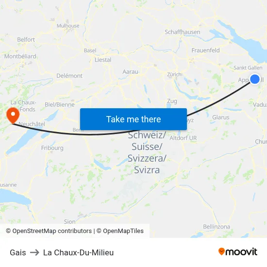 Gais to La Chaux-Du-Milieu map