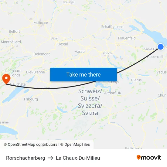Rorschacherberg to La Chaux-Du-Milieu map