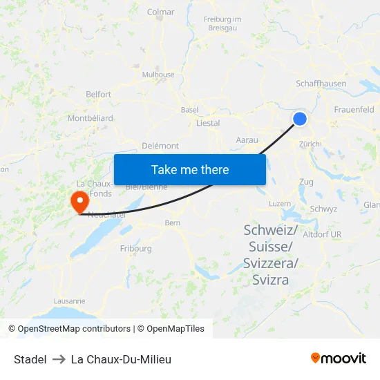 Stadel to La Chaux-Du-Milieu map