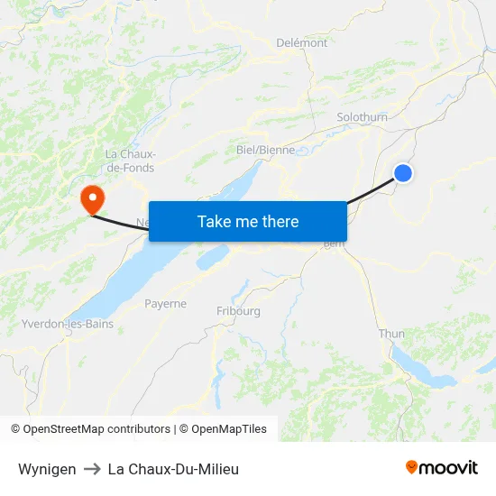 Wynigen to La Chaux-Du-Milieu map